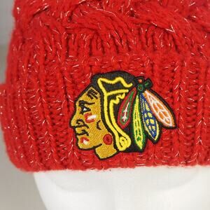 Chicago Blackhawks '47 Brand Women's Red Sparkle Knit Hat Pom Winter OSFM